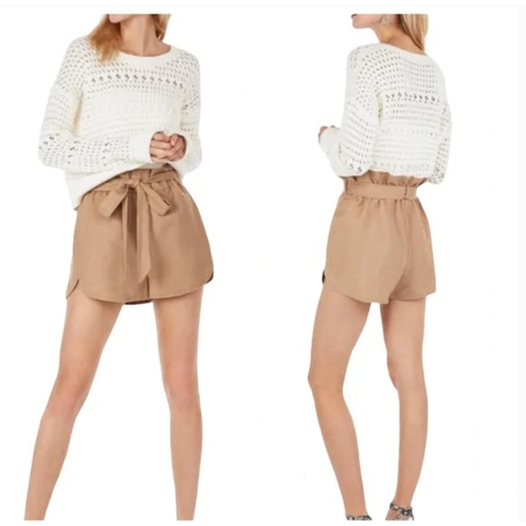 Express Pants - Express Womens Linen Shorts Medium Tan High Rise Paper Bag Summer Spring NEW